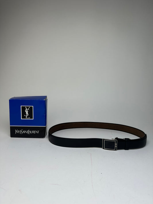 Vintage Yves Saint Laurent Snake Emblossed Leather Belt Black