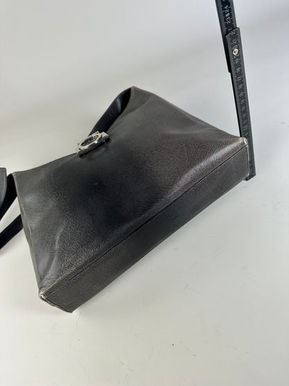 Vintage Ferragamo Leather Shoulder Bag Black Silver c. 2000