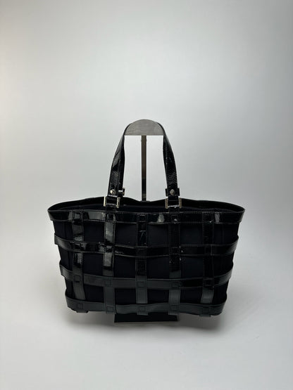 Sac cage vintage en cuir verni Courreges noir