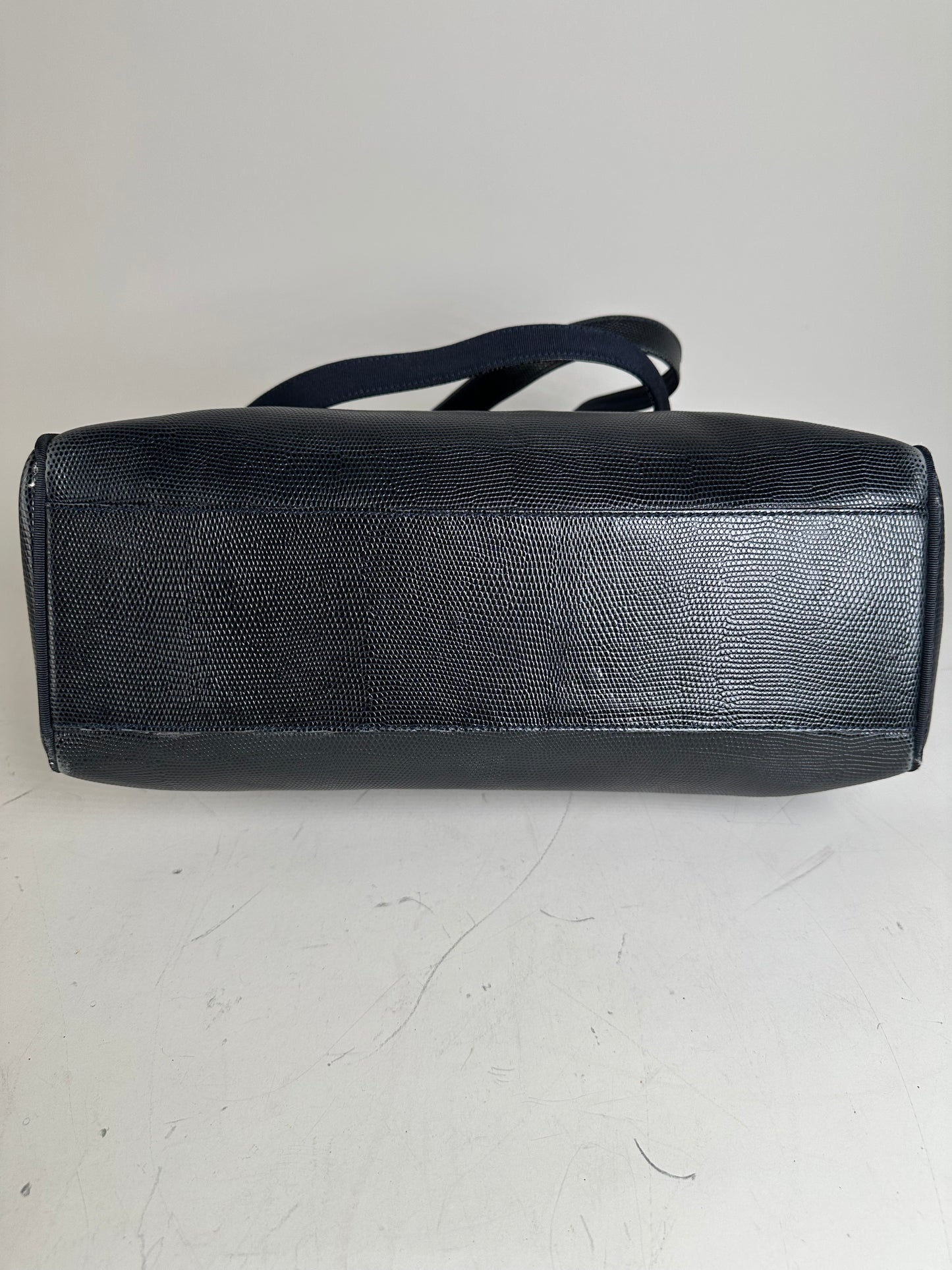 Vintage Ferragamo Textured Leather Tote Navy Gold