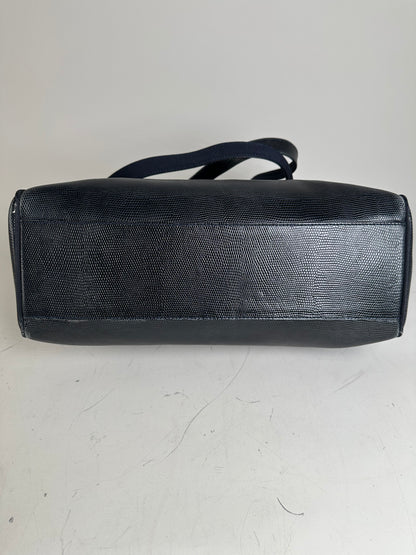 Vintage Ferragamo Textured Leather Tote Navy Gold