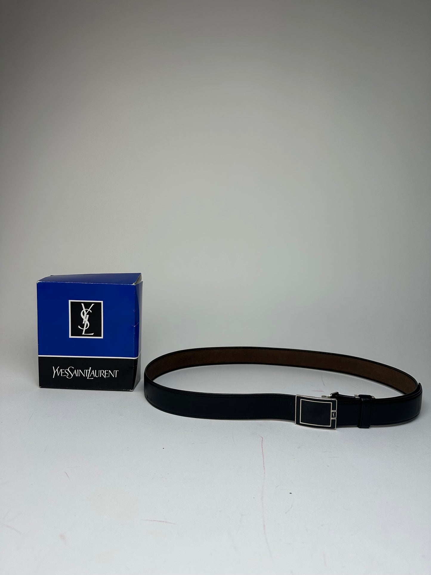Vintage Yves Saint Laurent Snake Emblossed Leather Belt Black