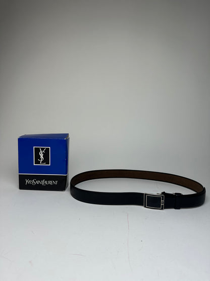 Vintage Yves Saint Laurent Snake Emblossed Leather Belt Black