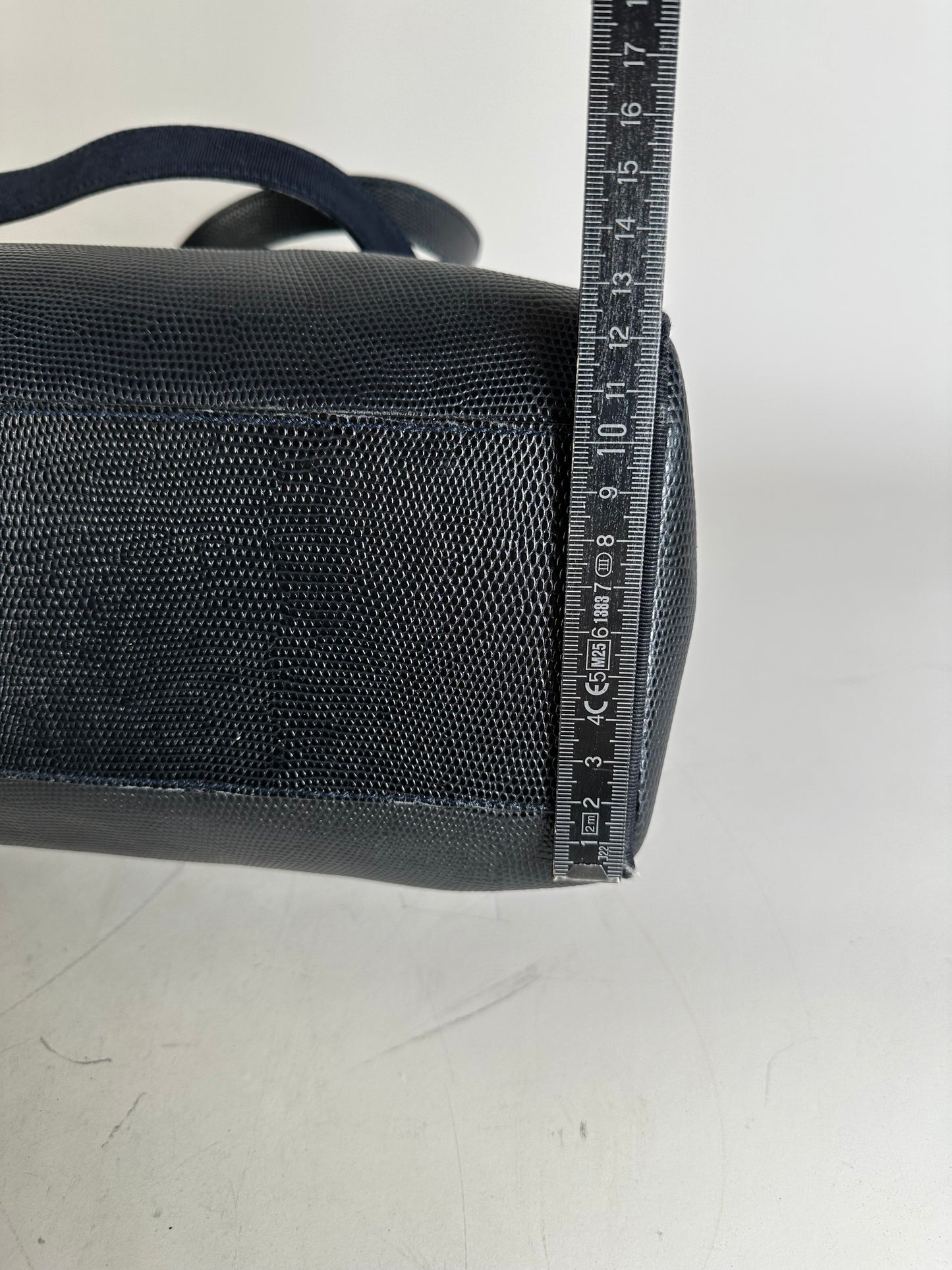 Vintage Ferragamo Textured Leather Tote Navy Gold
