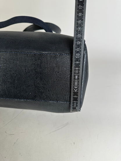 Vintage Ferragamo Textured Leather Tote Navy Gold