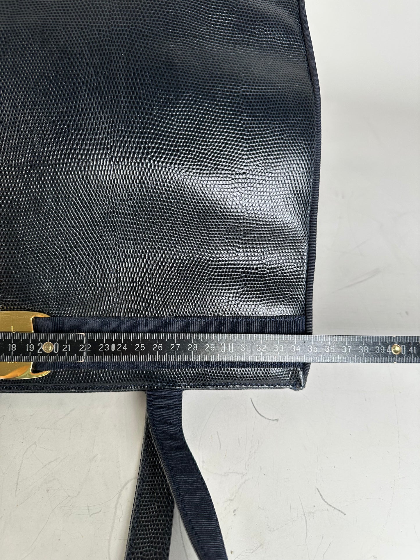Vintage Ferragamo Textured Leather Tote Navy Gold