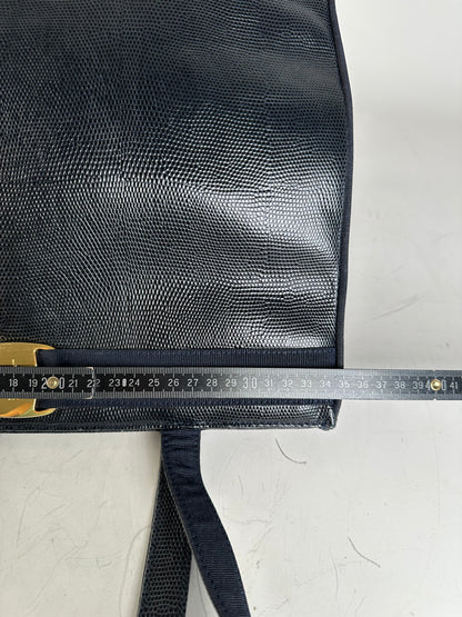Vintage Ferragamo Textured Leather Tote Navy Gold