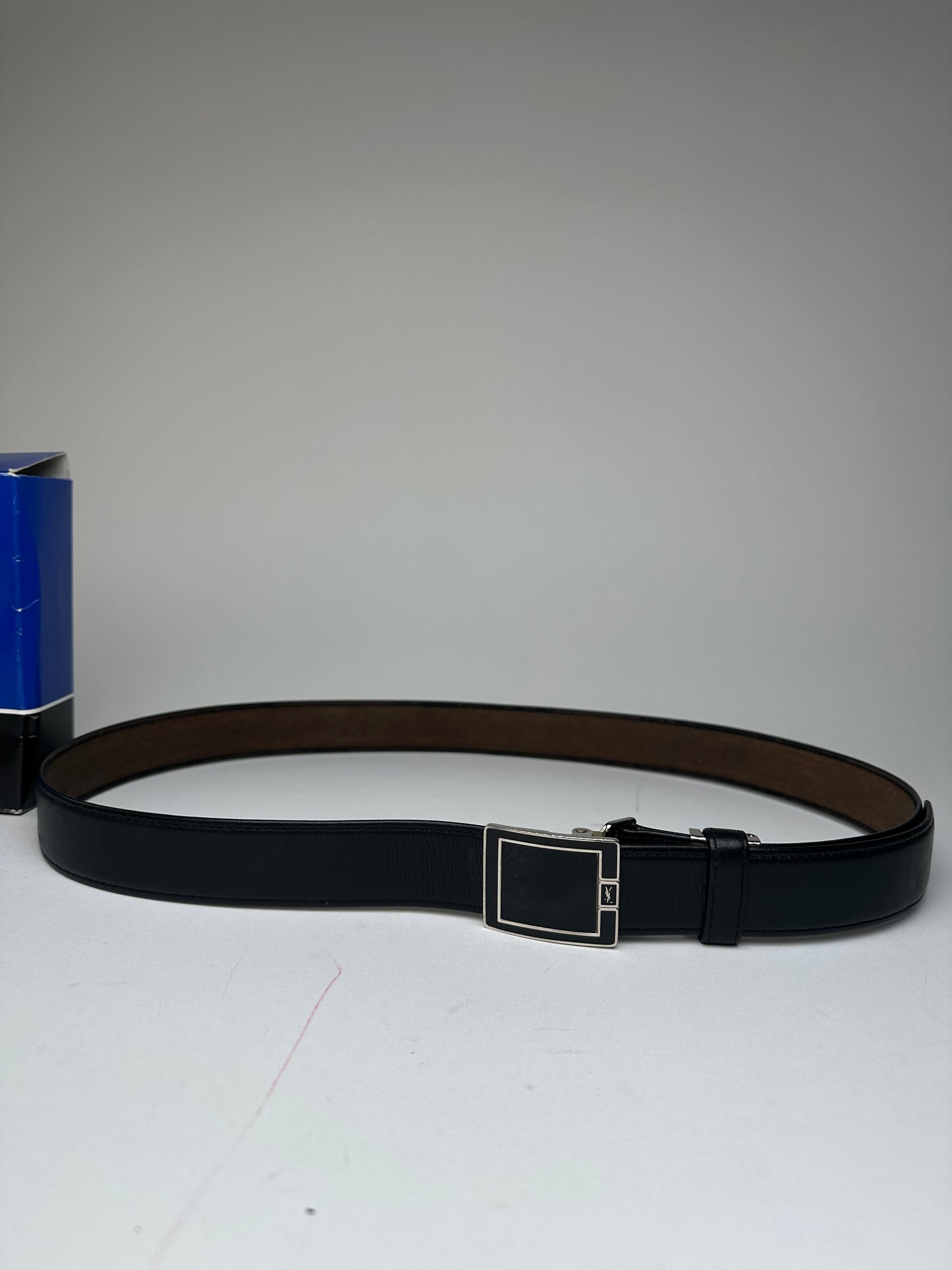 Vintage Yves Saint Laurent Snake Emblossed Leather Belt Black