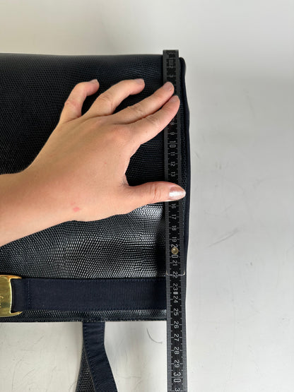 Vintage Ferragamo Textured Leather Tote Navy Gold