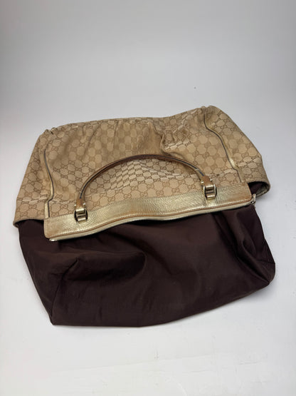 Vintage Gucci Monogram D-Ding Handbag Golden Beige