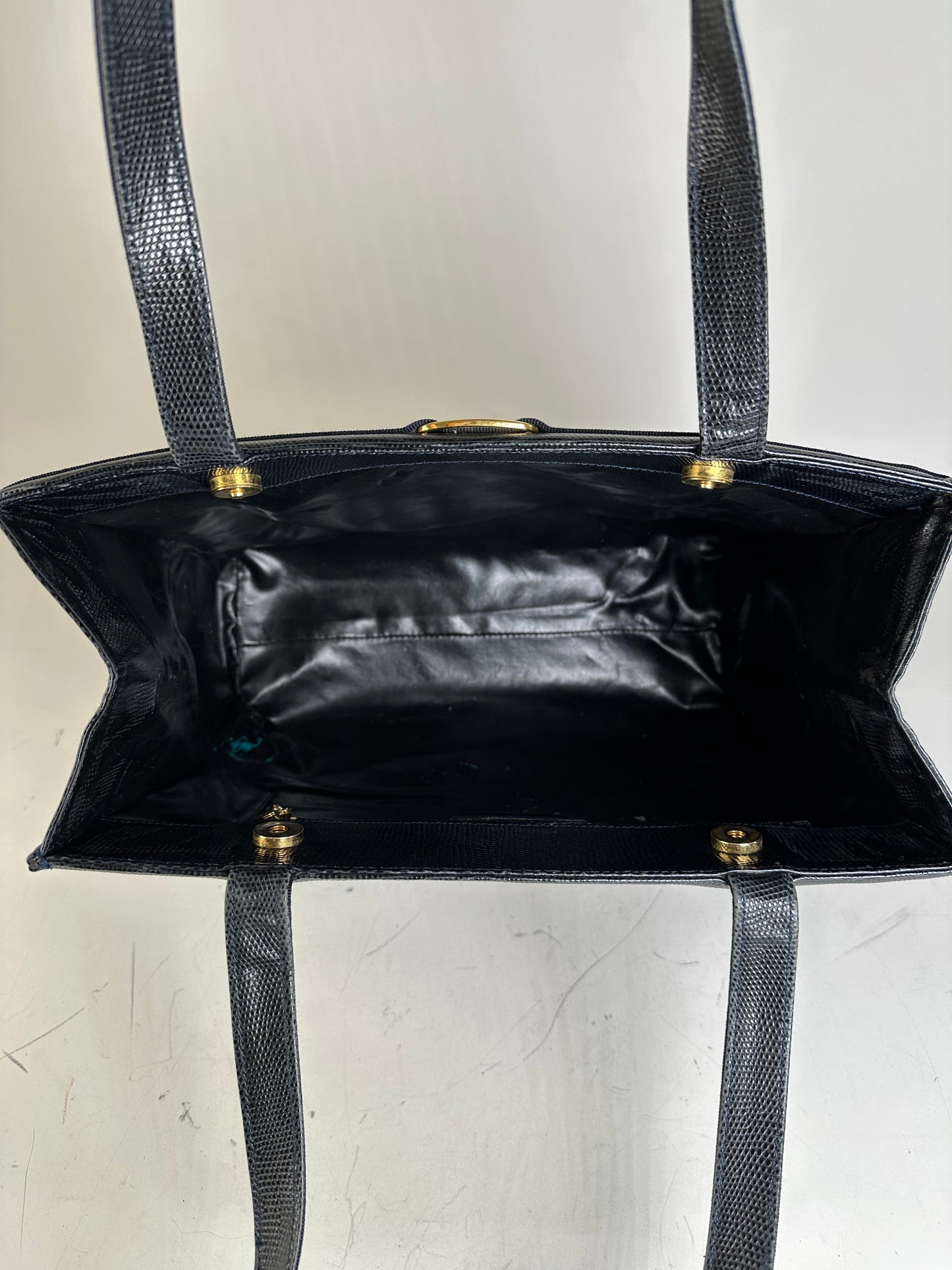 Vintage Ferragamo Textured Leather Tote Navy Gold