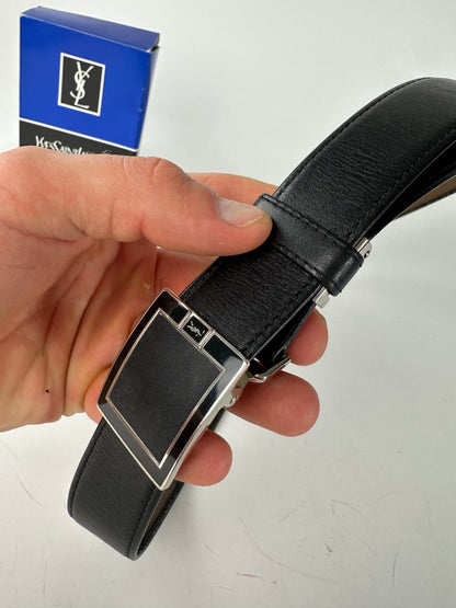 Vintage Yves Saint Laurent Snake Emblossed Leather Belt Black