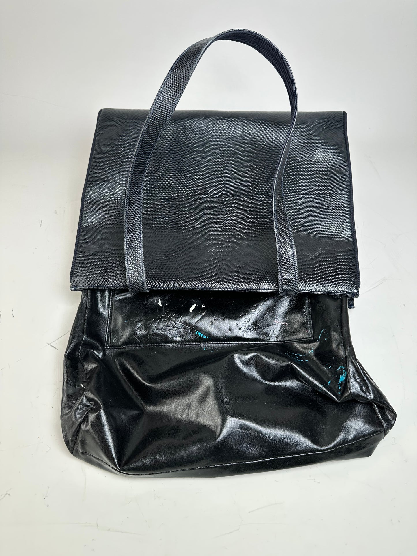 Vintage Ferragamo Textured Leather Tote Navy Gold