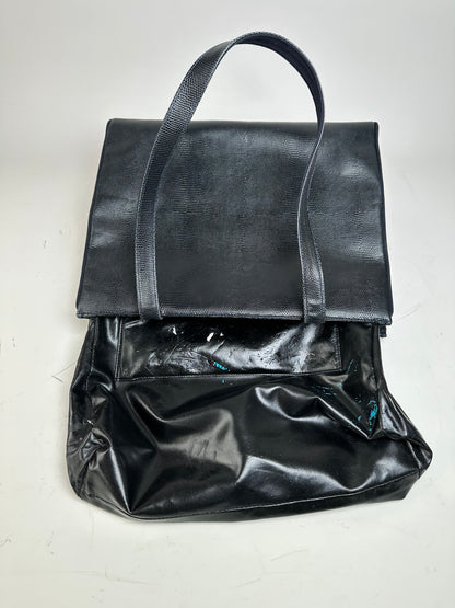 Vintage Ferragamo Textured Leather Tote Navy Gold