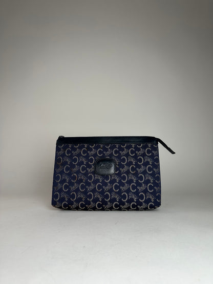 Vintage Celine Paris Monogram Clutch Navy White