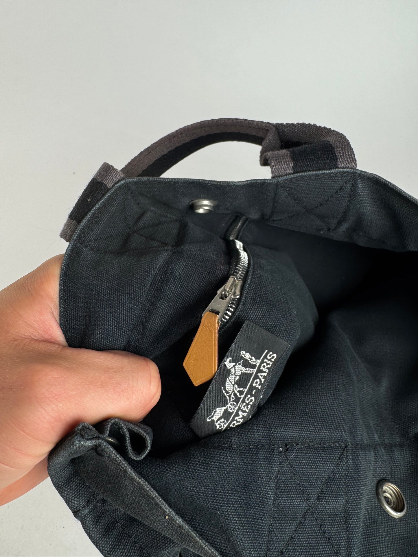 Sac cabas vintage Hermès Mini en toile noire