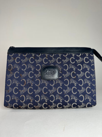 Vintage Celine Paris Monogram Clutch Navy White