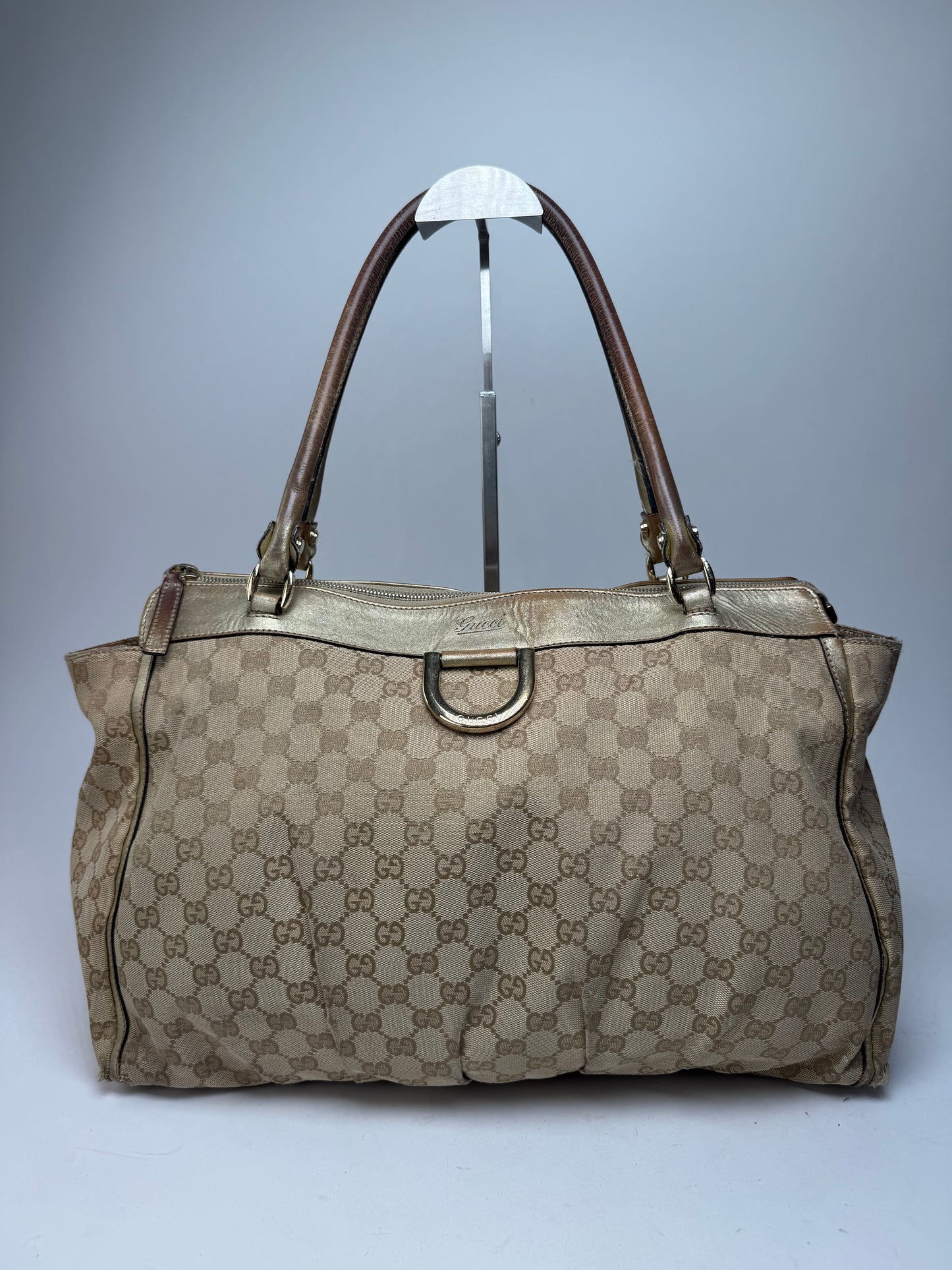 Vintage Gucci Monogram D-Ding Handbag Golden Beige