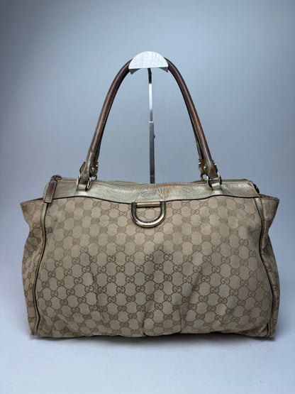 Vintage Gucci Monogram D-Ding Handbag Golden Beige