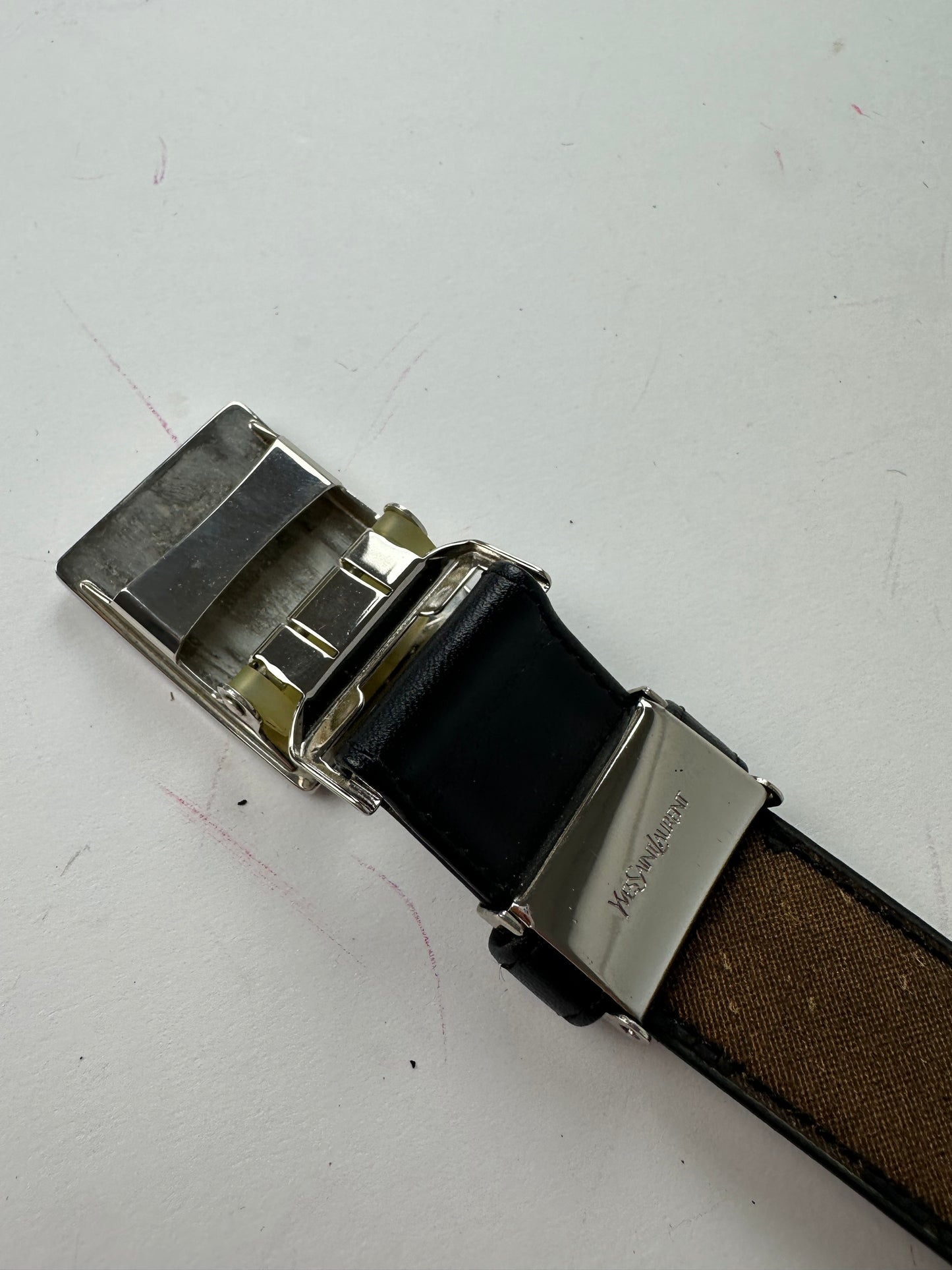 Vintage Yves Saint Laurent Snake Emblossed Leather Belt Black