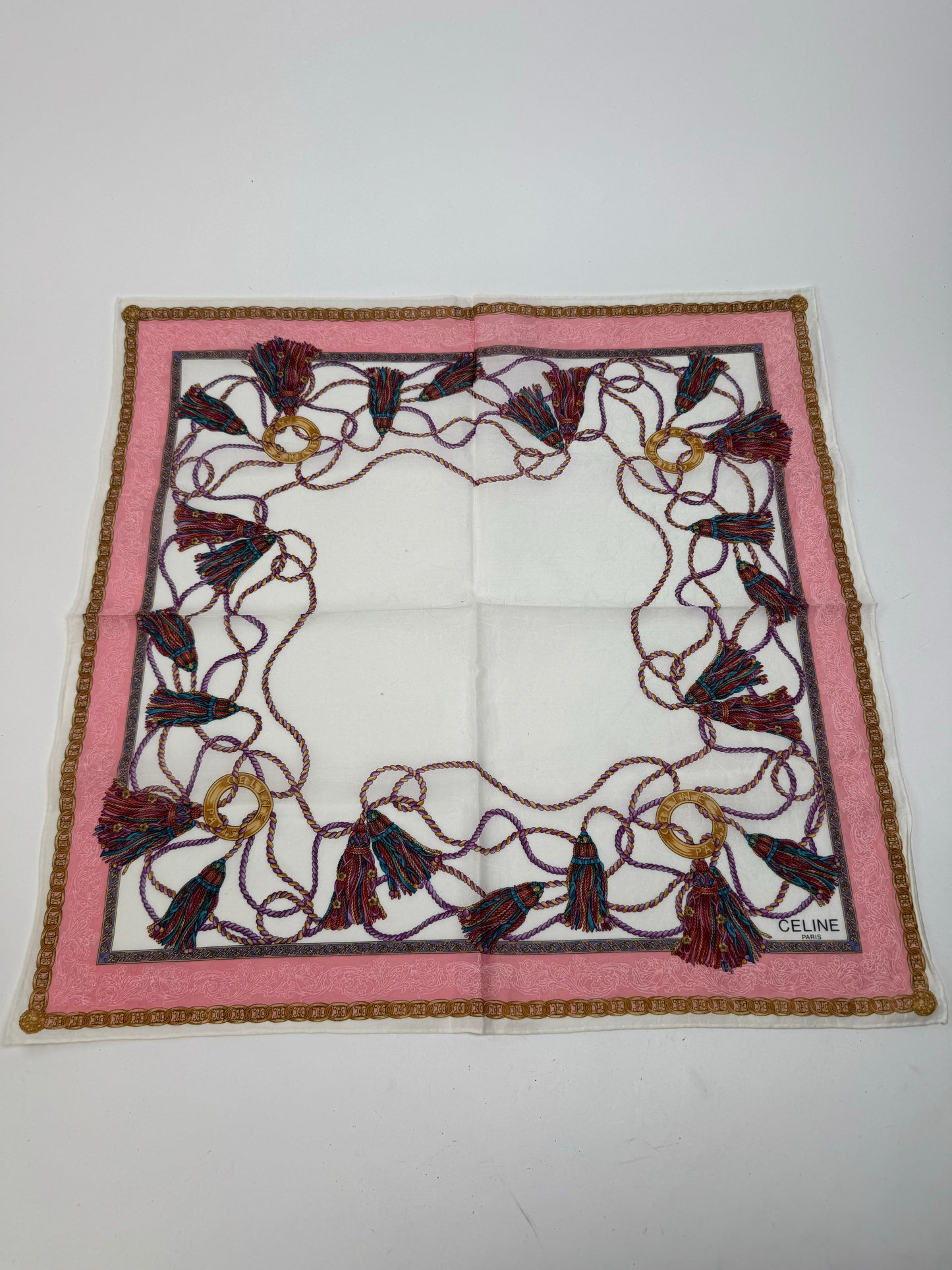 Vintage Celine Scarf White pink
