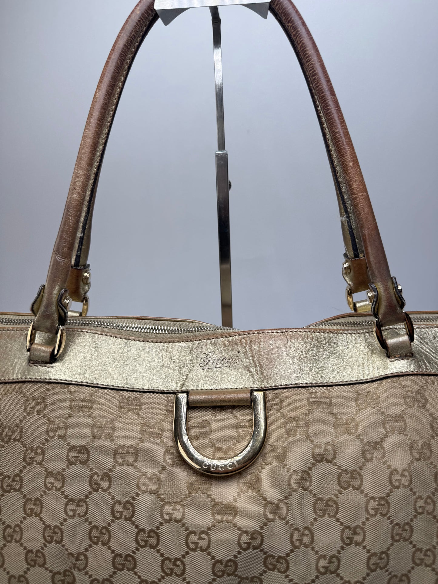 Vintage Gucci Monogram D-Ding Handbag Golden Beige