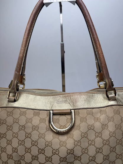 Vintage Gucci Monogram D-Ding Handbag Golden Beige