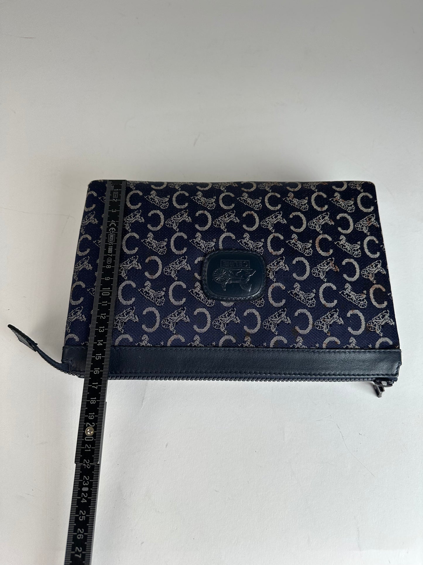 Vintage Celine Paris Monogram Clutch Navy White