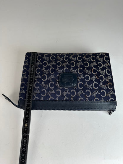 Vintage Celine Paris Monogram Clutch Navy White