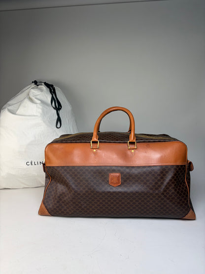 Vintage Celine Macadam Canvas Duffle Bag Brown Tan