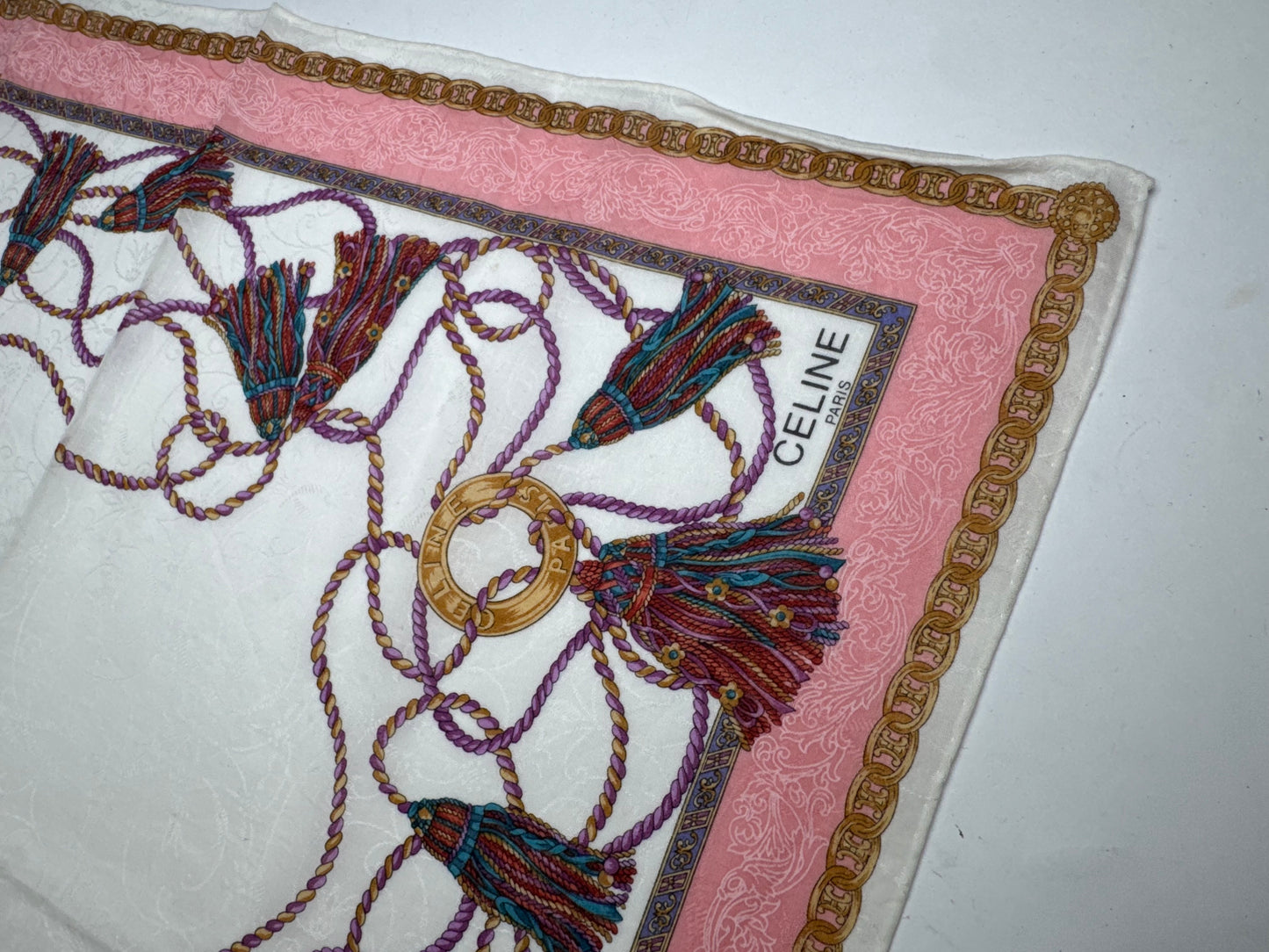 Vintage Celine Scarf White pink