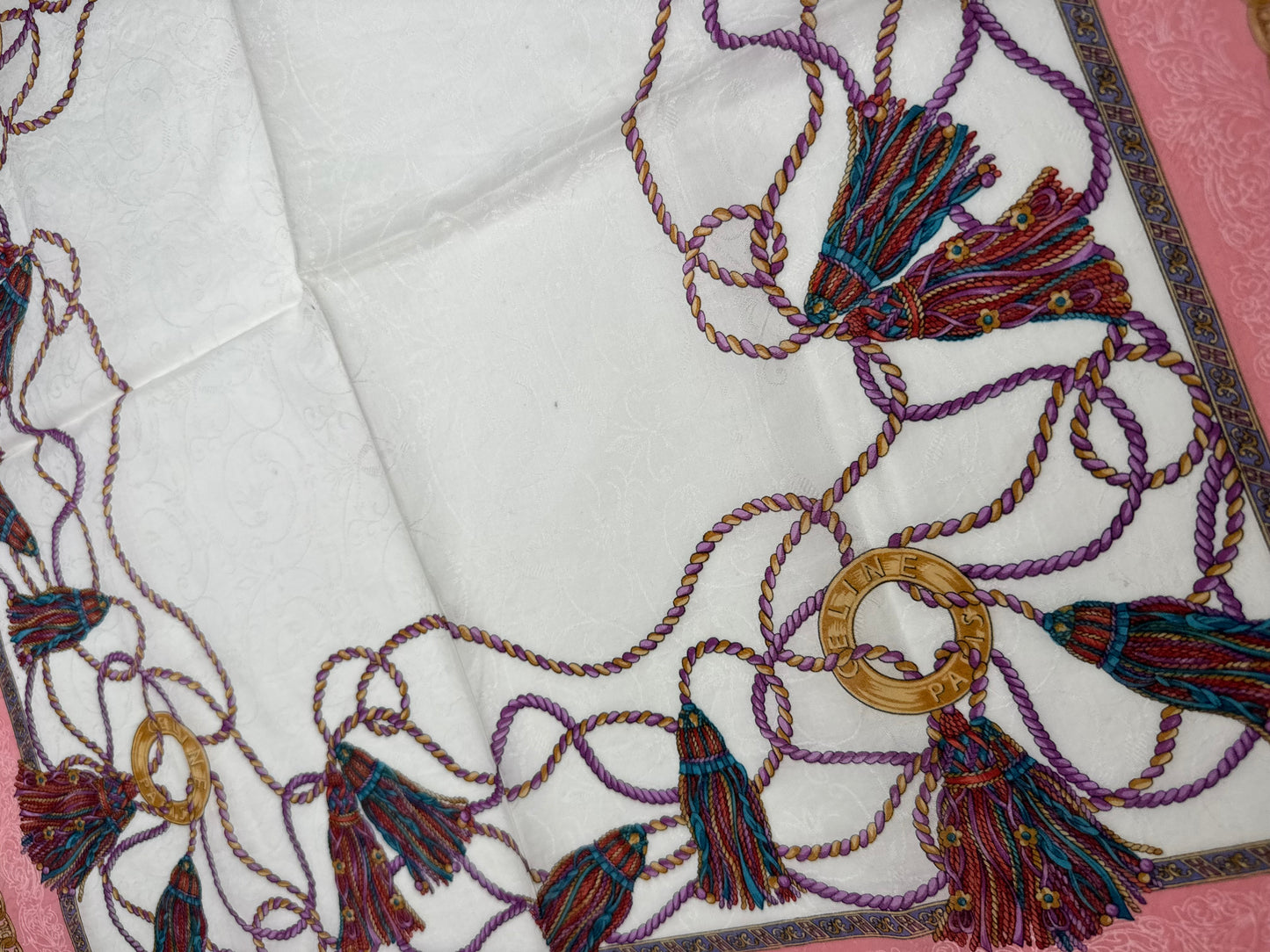 Vintage Celine Scarf White pink