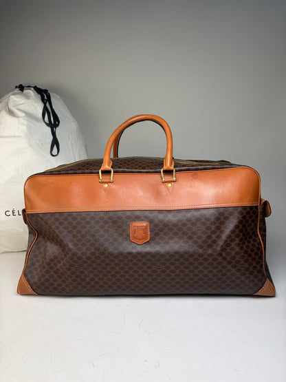 Vintage Celine Macadam Canvas Duffle Bag Brown Tan