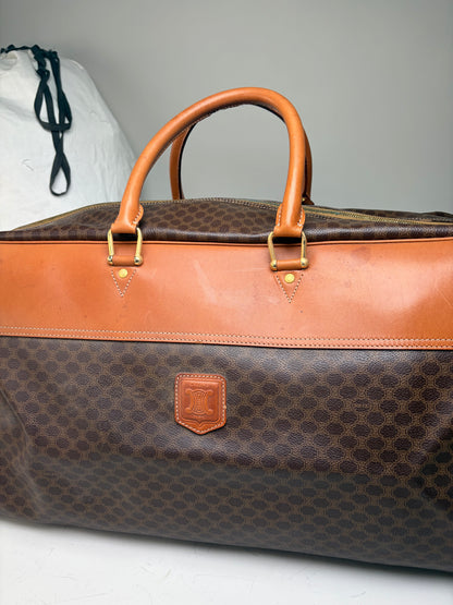 Vintage Celine Macadam Canvas Duffle Bag Brown Tan