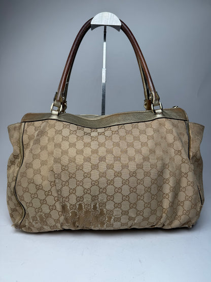Vintage Gucci Monogram D-Ding Handbag Golden Beige
