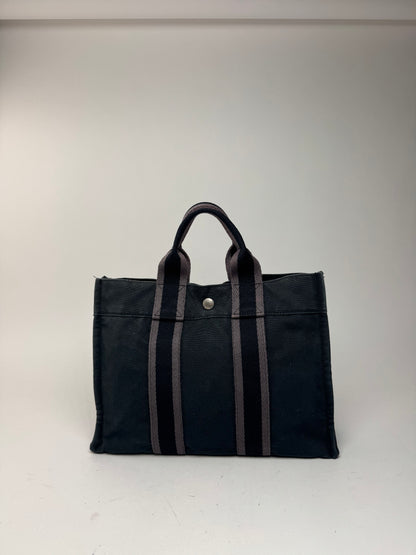 Sac cabas vintage Hermès Mini en toile noire
