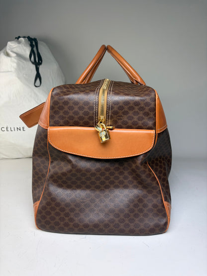 Vintage Celine Macadam Canvas Duffle Bag Brown Tan