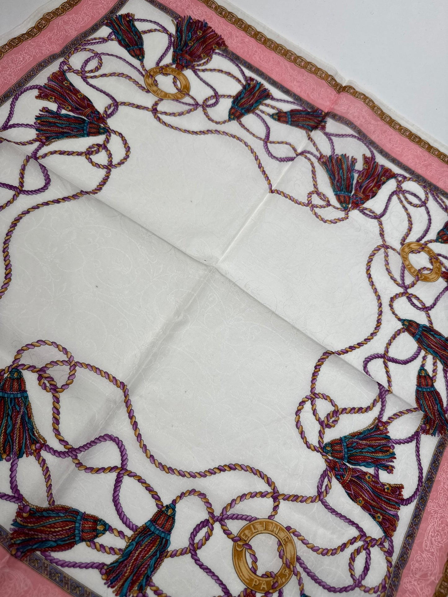 Vintage Celine Scarf White pink
