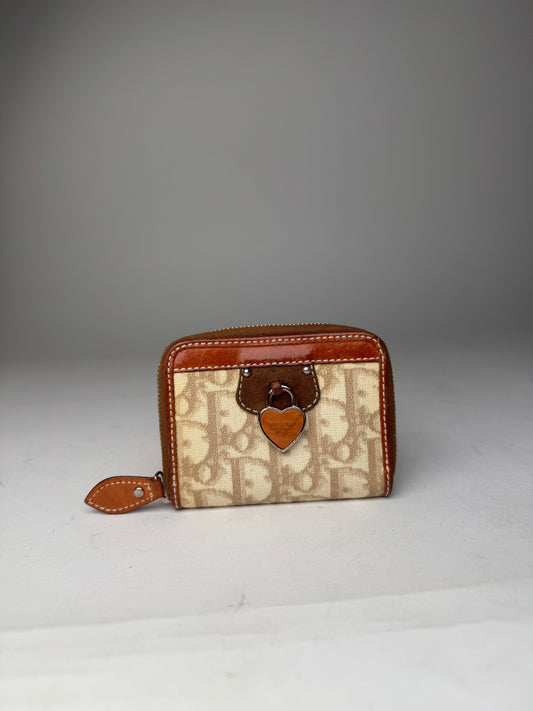 Vintage Dior Oblique Monogram Leather Card Holder Beige Brown Pink