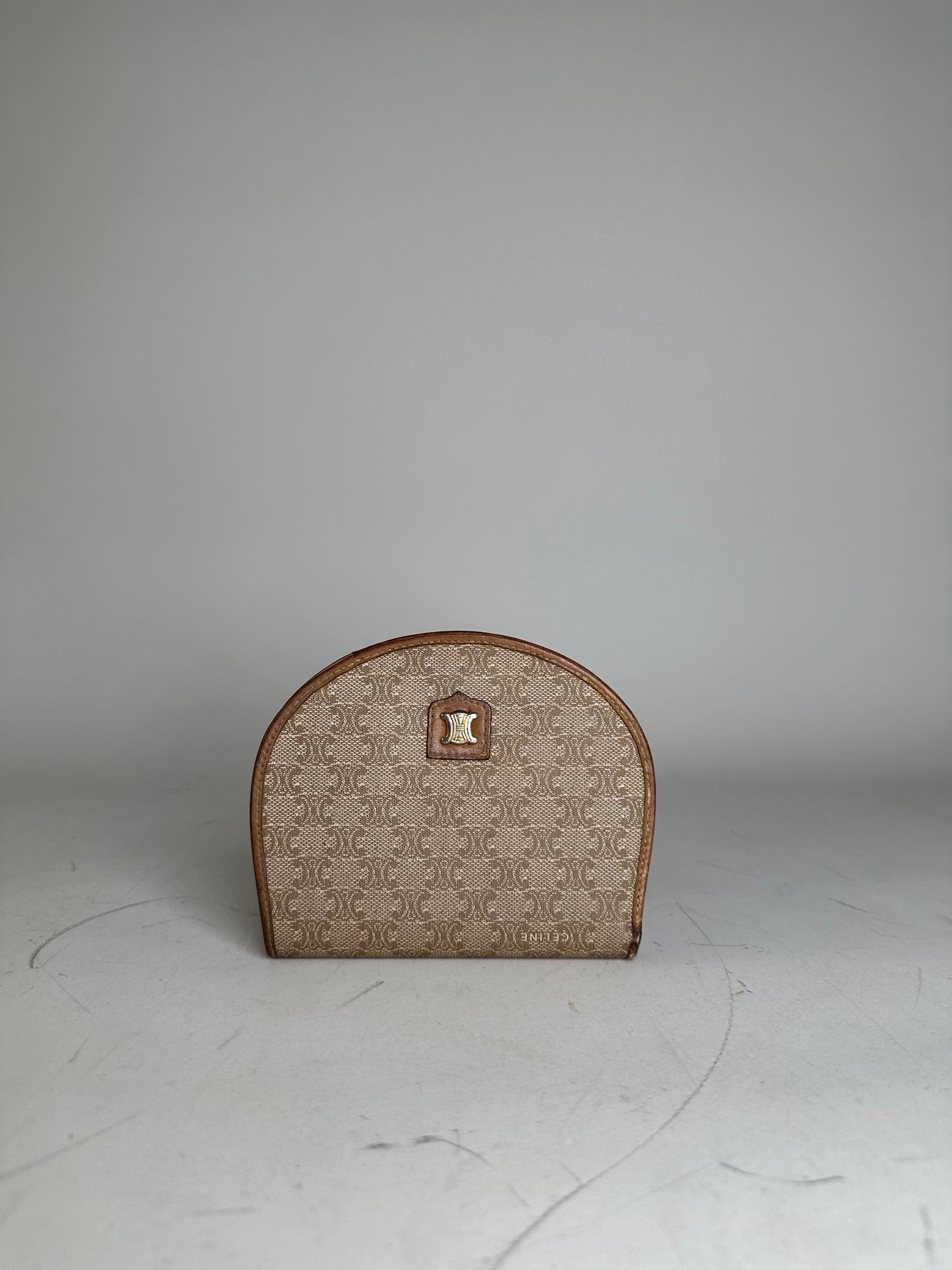 Vintage Celine Canvas Leather Trim Wallet Beige Brown