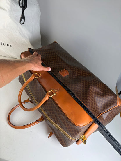 Vintage Celine Macadam Canvas Duffle Bag Brown Tan