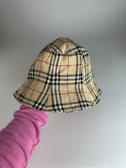 Vintage Burberry Nova Check Bucket Hat Beige M