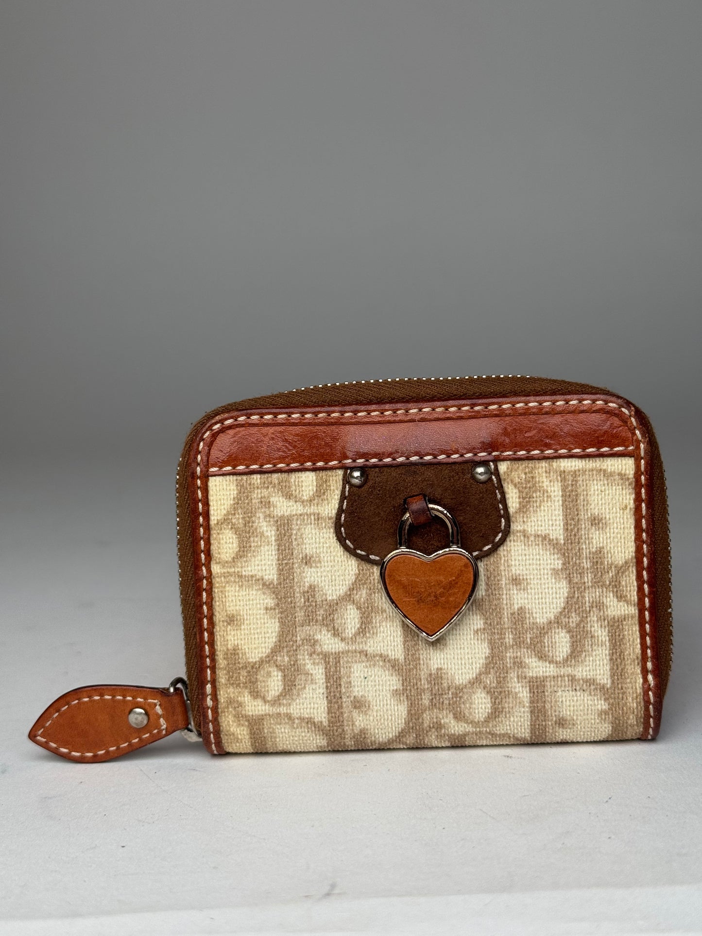 Vintage Dior Oblique Monogram Leather Card Holder Beige Brown Pink