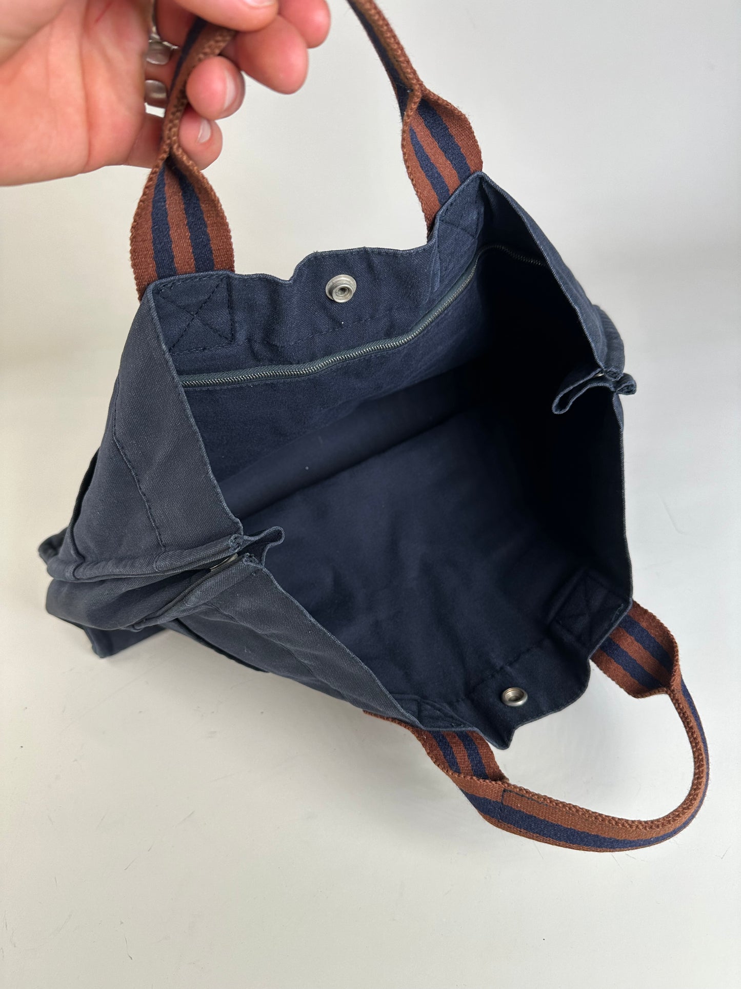 Vintage Hermes Canvas Tote Bag Navy Rust Silver