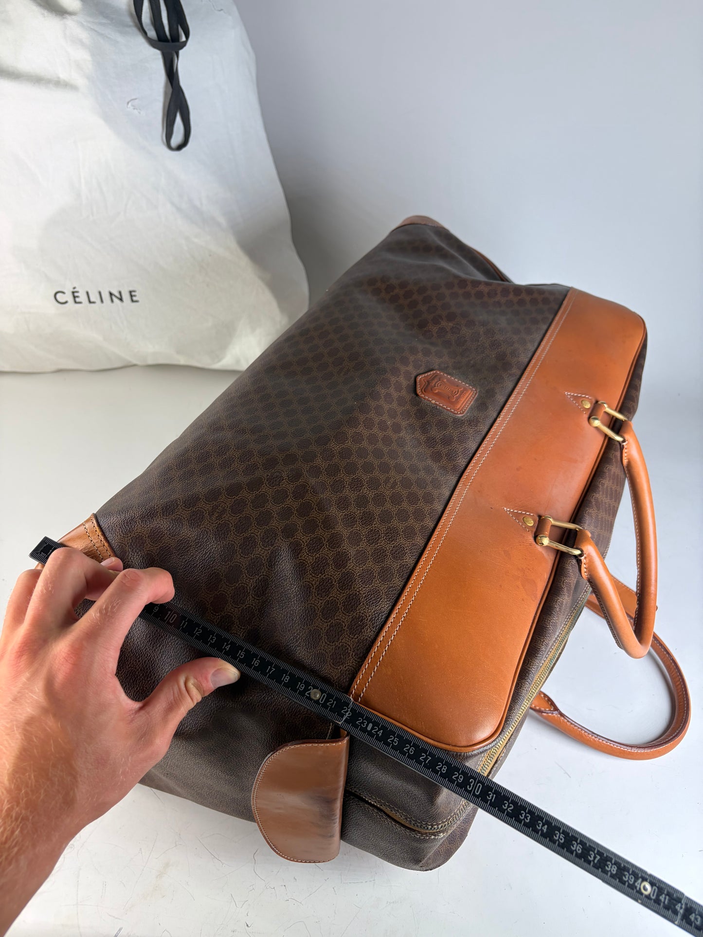 Vintage Celine Macadam Canvas Duffle Bag Brown Tan