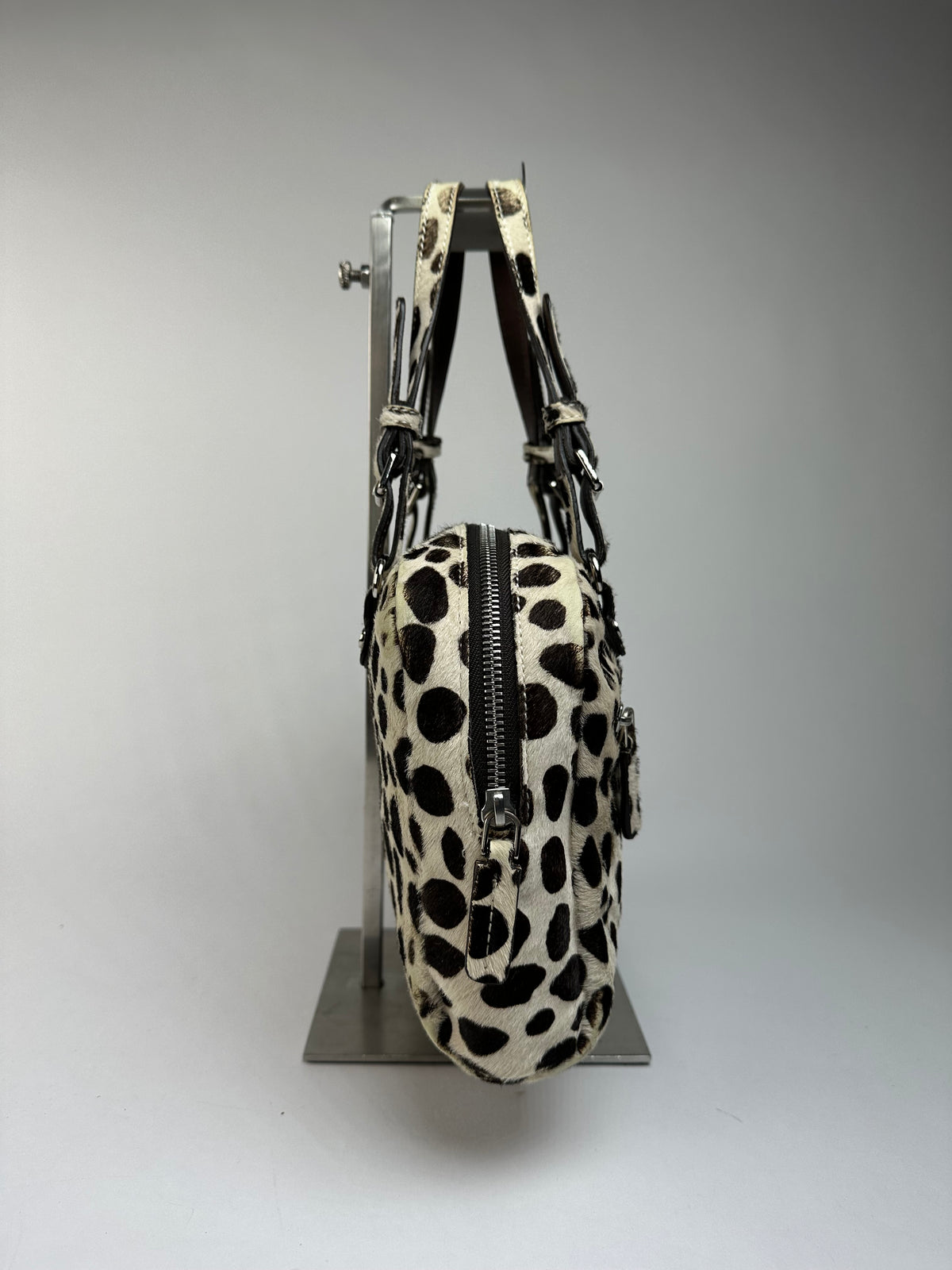 Vintage Marni Structured Hair-On-Hide Top-Handle Bag Cream Black