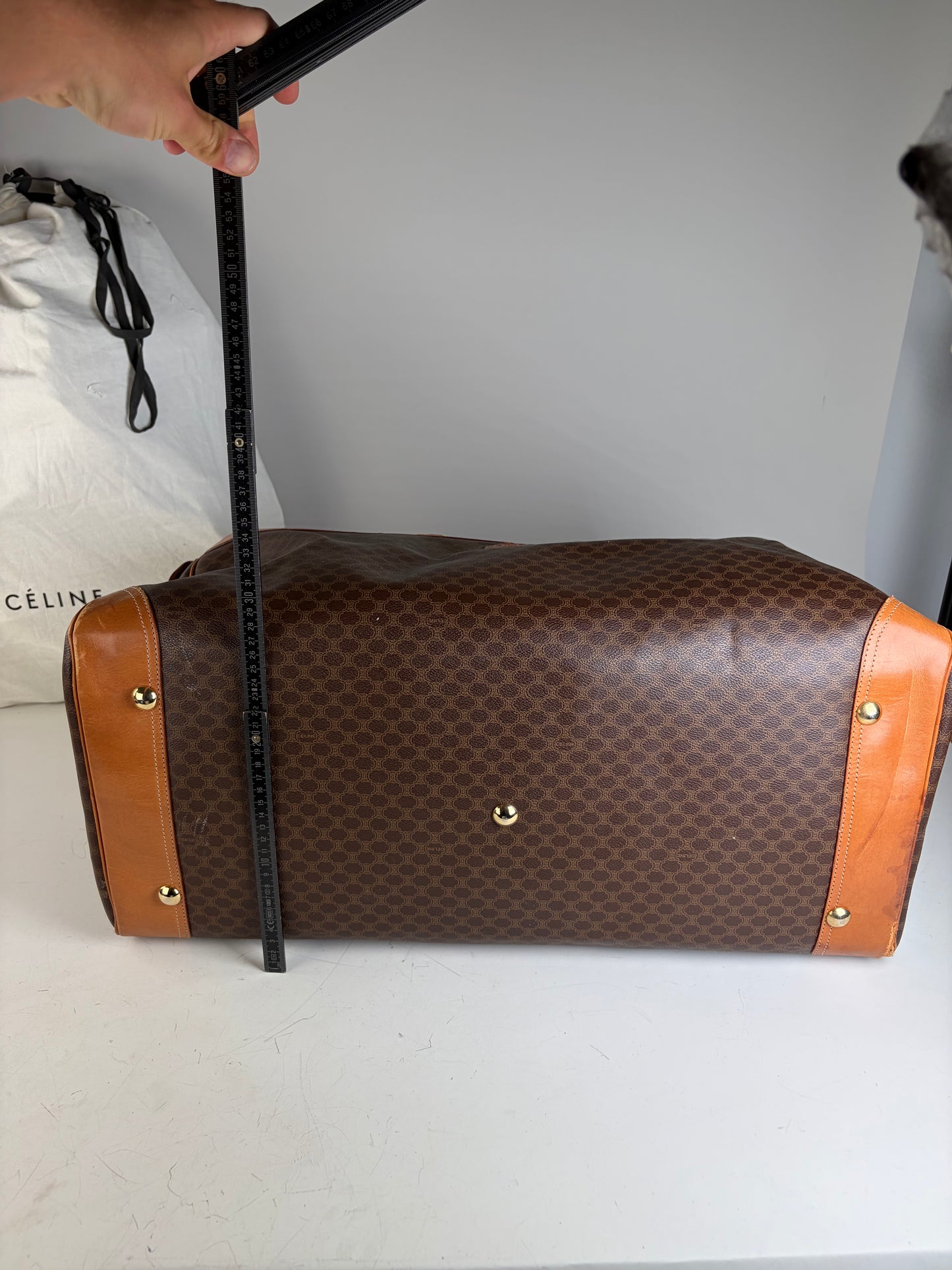 Vintage Celine Macadam Canvas Duffle Bag Brown Tan
