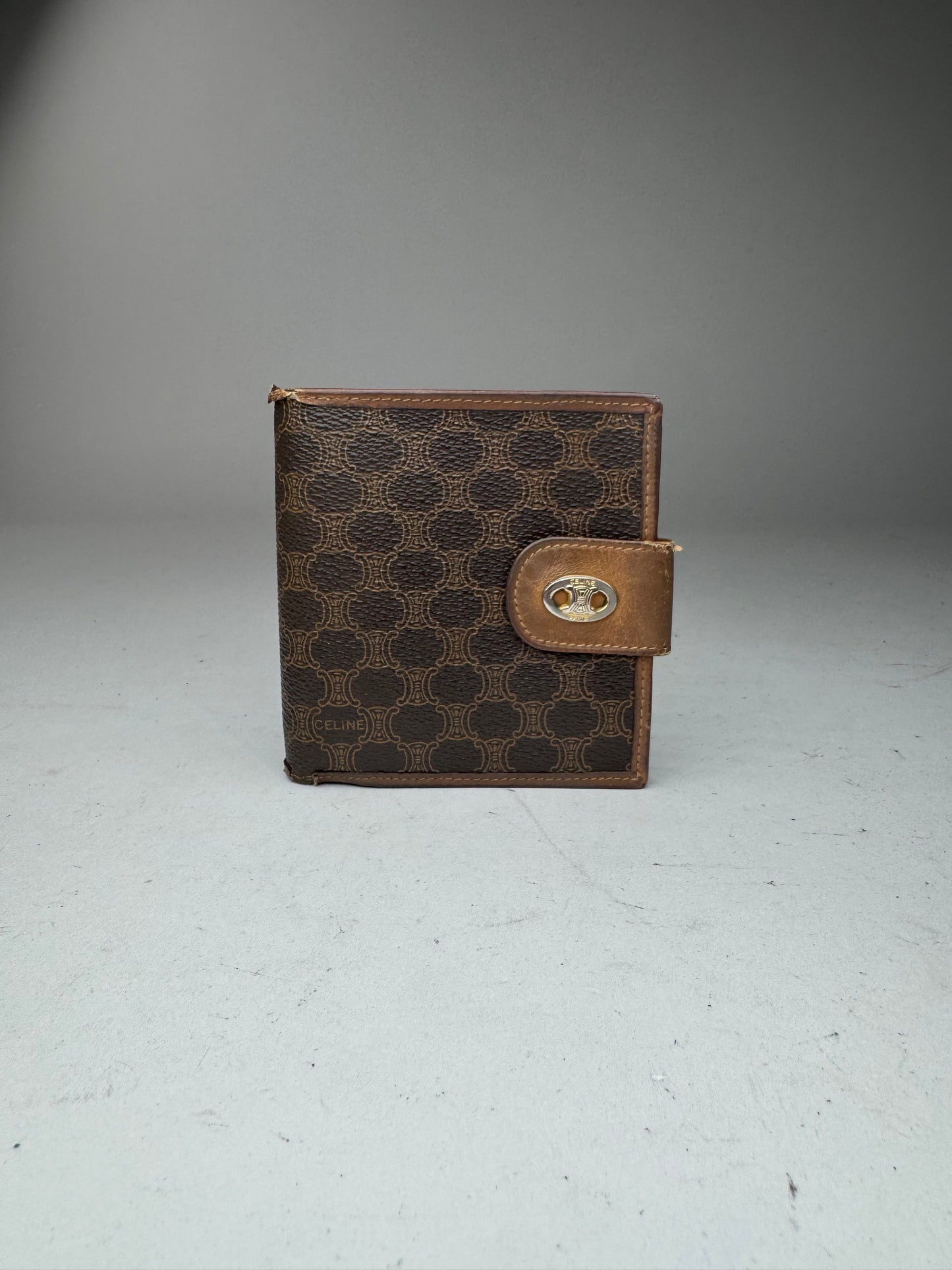 Vintage Celine Triomphe Monogram leather wallet brown