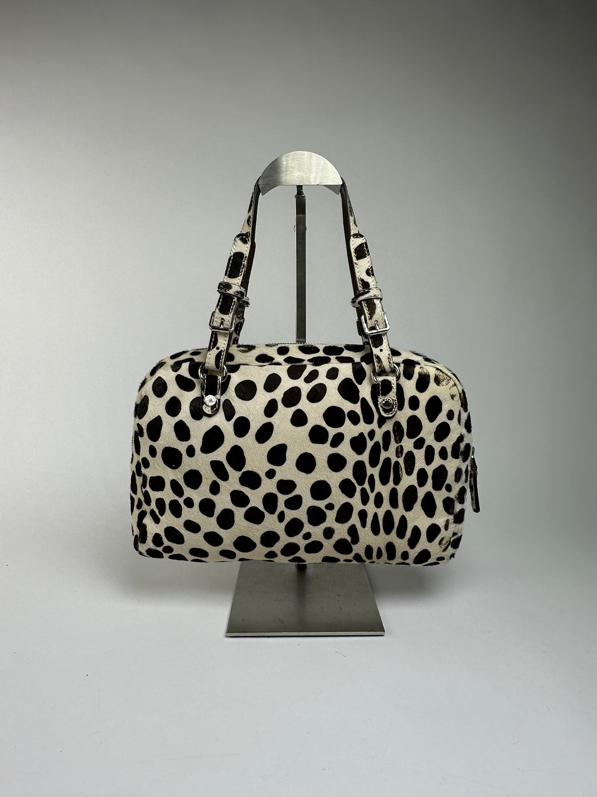 Vintage Marni Structured Hair-On-Hide Top-Handle Bag Cream Black