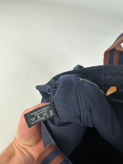 Vintage Hermes Canvas Tote Bag Navy Rust Silver